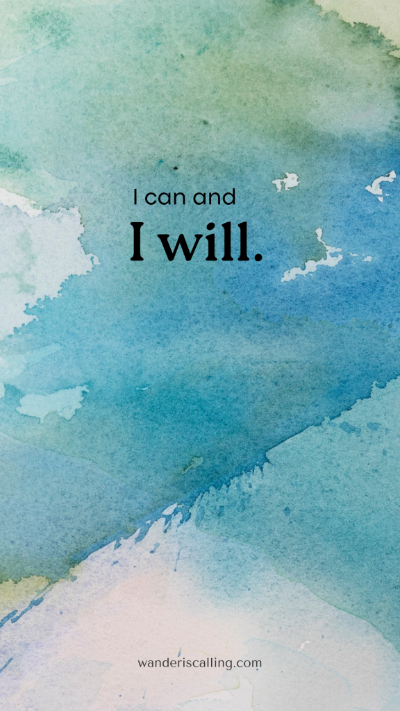 a watercolor of green and blue with an affirmation