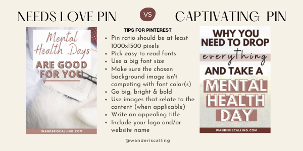 a comparison on a good pin vs. a pin that needs love. Pinterest pin idea.