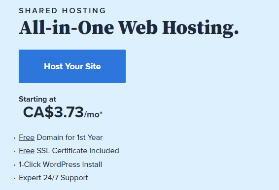 all in one web hosting screen grab from Blue Host on How to Start a Blog in 2022