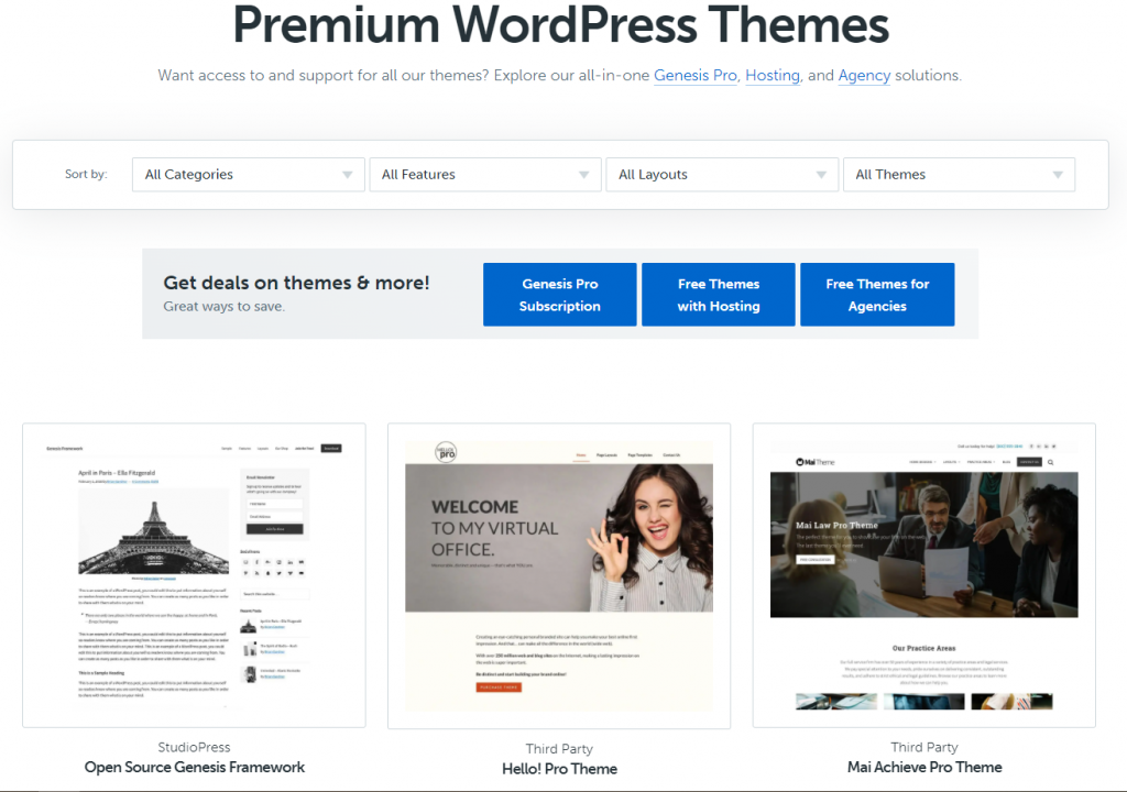 a screen grab on wordpress themes with images of different themes