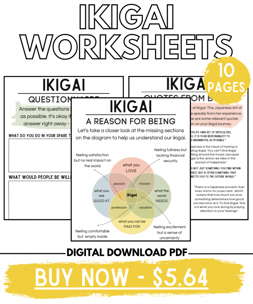 ikigai worksheets - 3 pages of ikigai sheets for a digital download pdf - buy now - 5.64